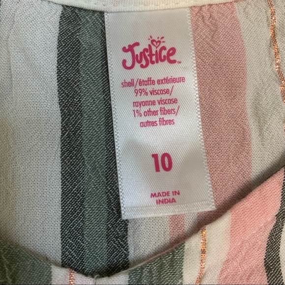 JUSTICE Stripe Print Blouse With Buckle Twist Front Detail Ivory Girls Age 10Y - Picture 8 of 9